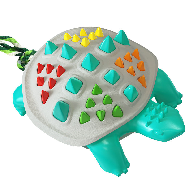 Brighty TurtleChew dog chew toy - turquoise turtle with grey shell and rope