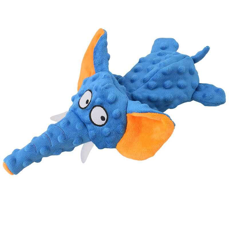 Dark blue Brighty Floppy Ears elephant squeaky toy with orange floppy ears for dogs