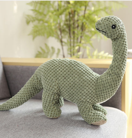 Brighty Wild dinosaur squeaky plush dog toy – green corduroy brachiosaurus, 28 cm