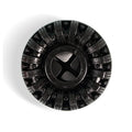 Top view of Brighty ChewWheel in black with textured spokes and treat compartments