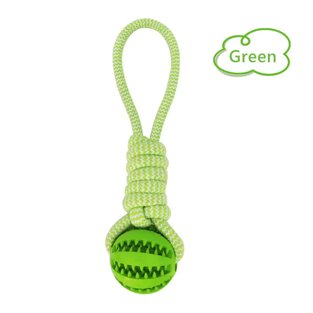 Brighty TugBall in green with durable rope and textured treat ball for tug play