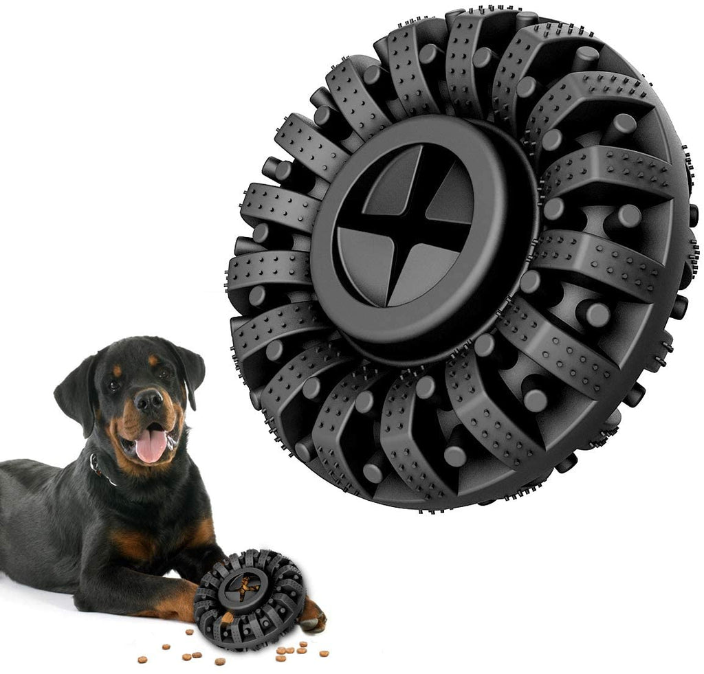 Rottweiler with Brighty ChewWheel in black - durable dental chew toy for large dogs