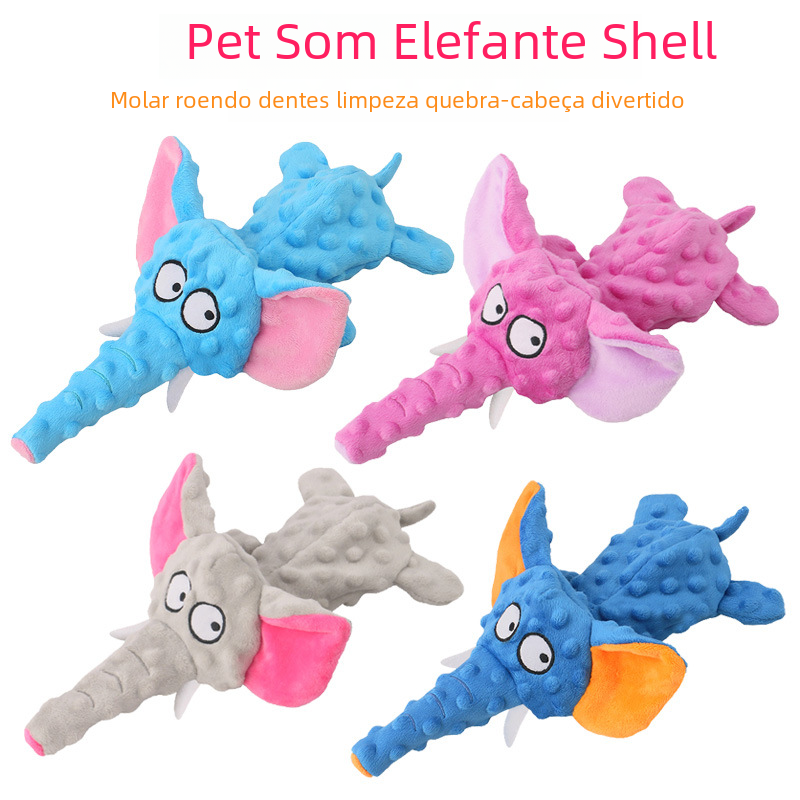 Brighty Floppy Ears interactive elephant squeaky dog toy available in 4 colors - pink, light blue, grey, and dark blu