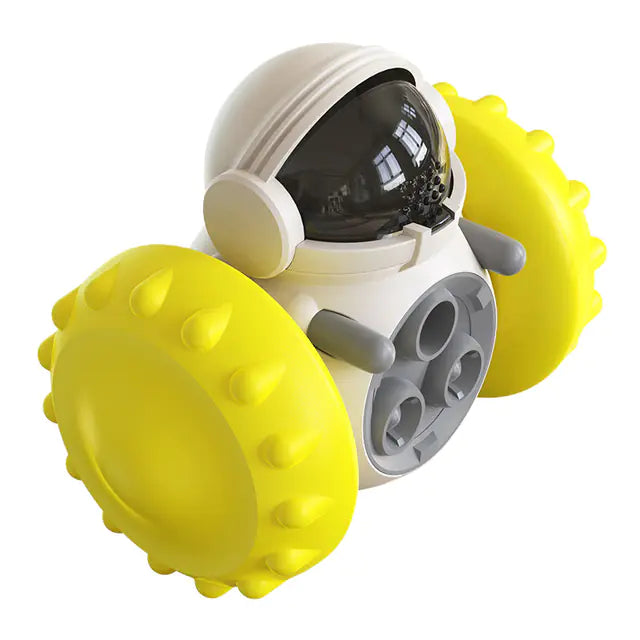Brighty Rover interactive dog toy in yellow - rolling treat ball for mental stimulation