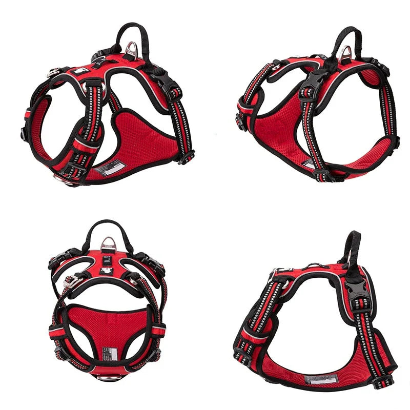 TrueLove Urban Air reflective dog harness – front, back, top and side views – Red