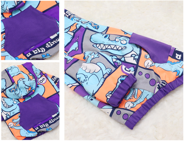 Brighty DinoWarm dog hoodie purple dinosaur print fabric detail with velcro closure and soft lining
