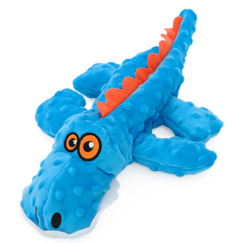 Brighty Gator blue crocodile squeaky plush toy for dogs – full view