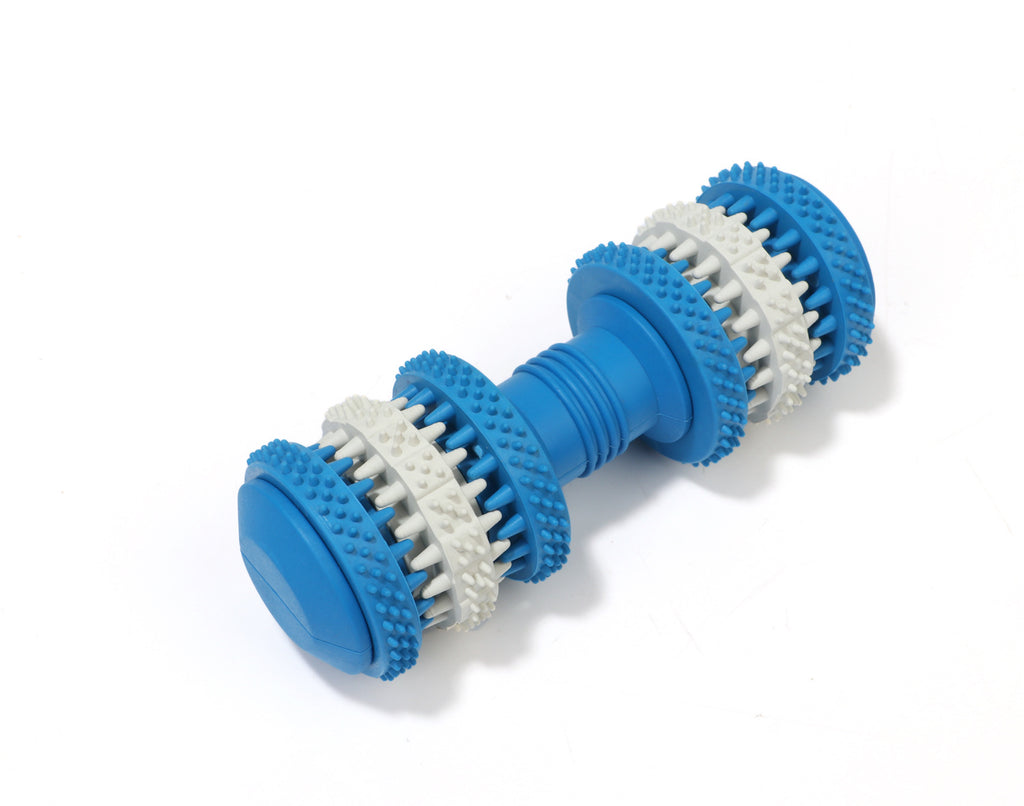 Brighty ChewBar blue durable dog chew toy with rubber nubs for dental health and gum massage