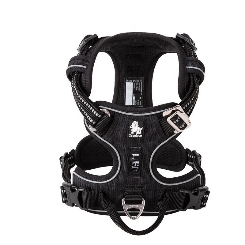 TrueLove Urban Air reflective breathable dog harness – Black, front view