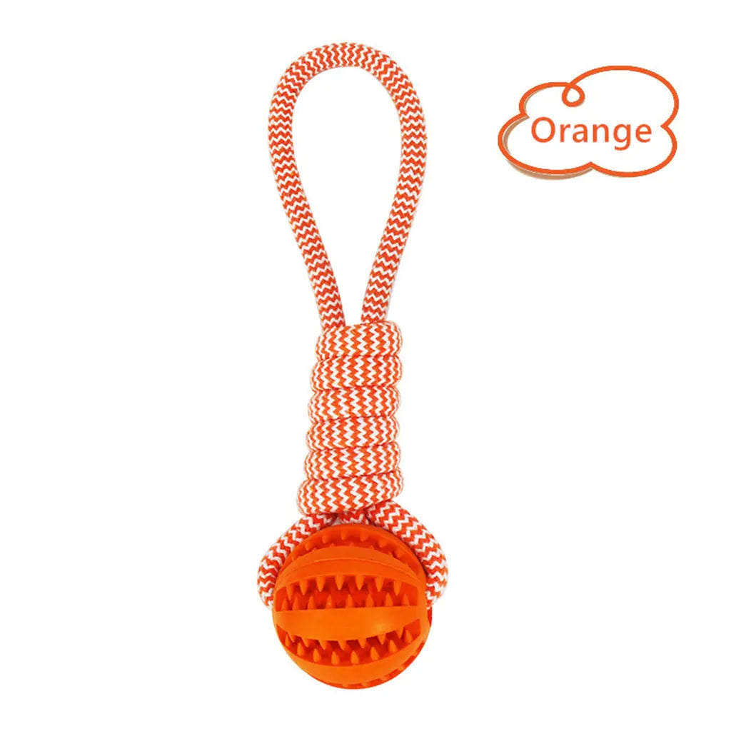 Brighty TugBall in orange with chevron rope and dental chew ball for small to medium dogs